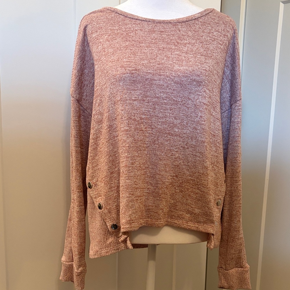 89th & Madison Womens Pink Partially Ribbed Silver Button Accents Sweater Size M